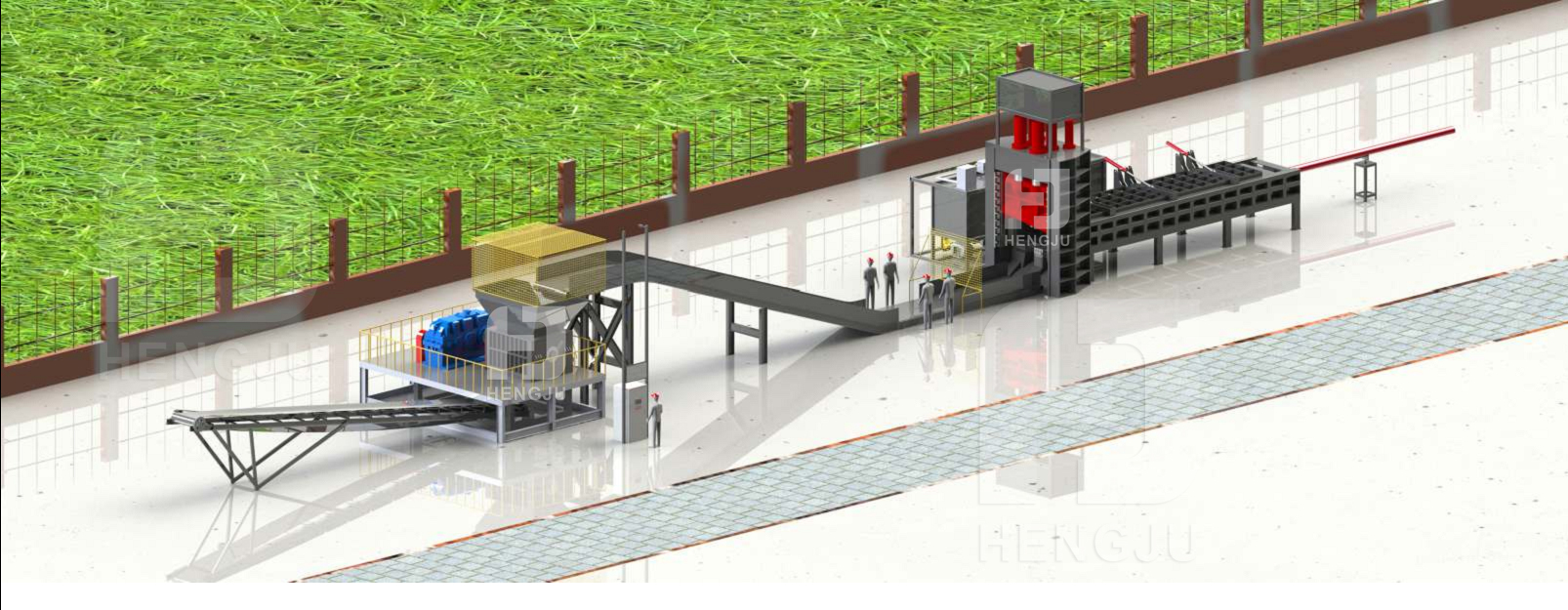 Waste steel bar shearing and shredding system scheme