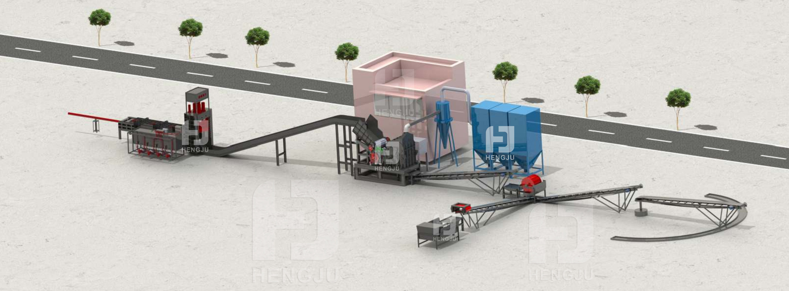 Solid waste shearing, crushing and sorting system scheme